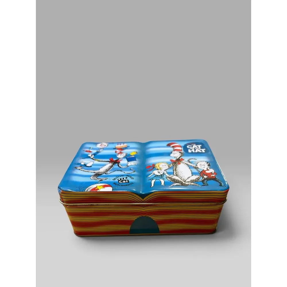 Vtg 2003 Dr Seuss Cat in the Hat Book Shape Metal Tin Container Giftco Movie